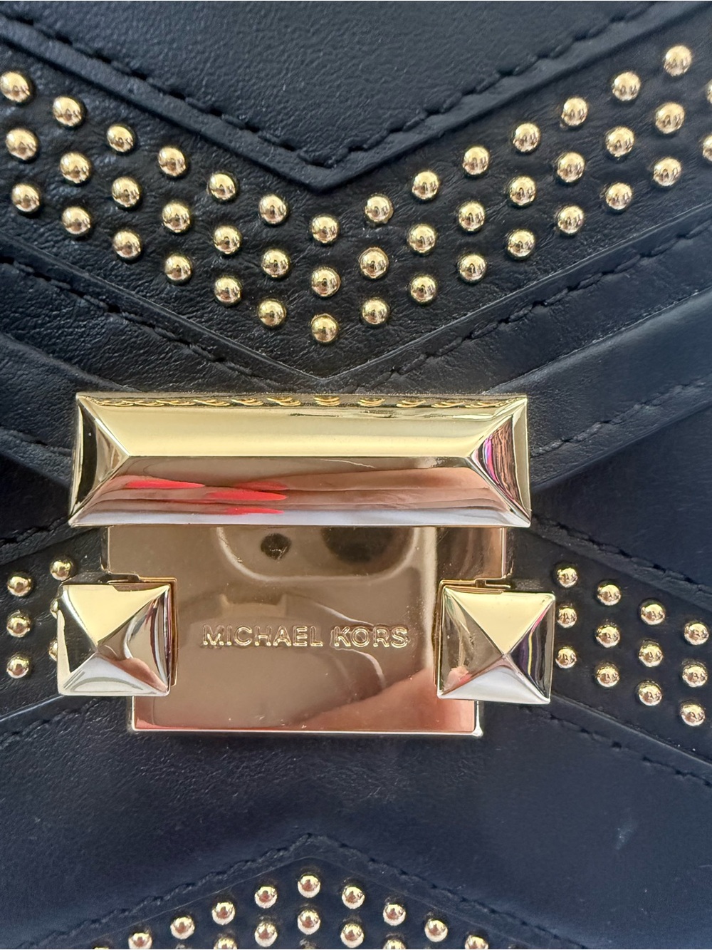 Michael Kors Black Leather Satchel with Gold Stud Accents - Picture 3 of 6